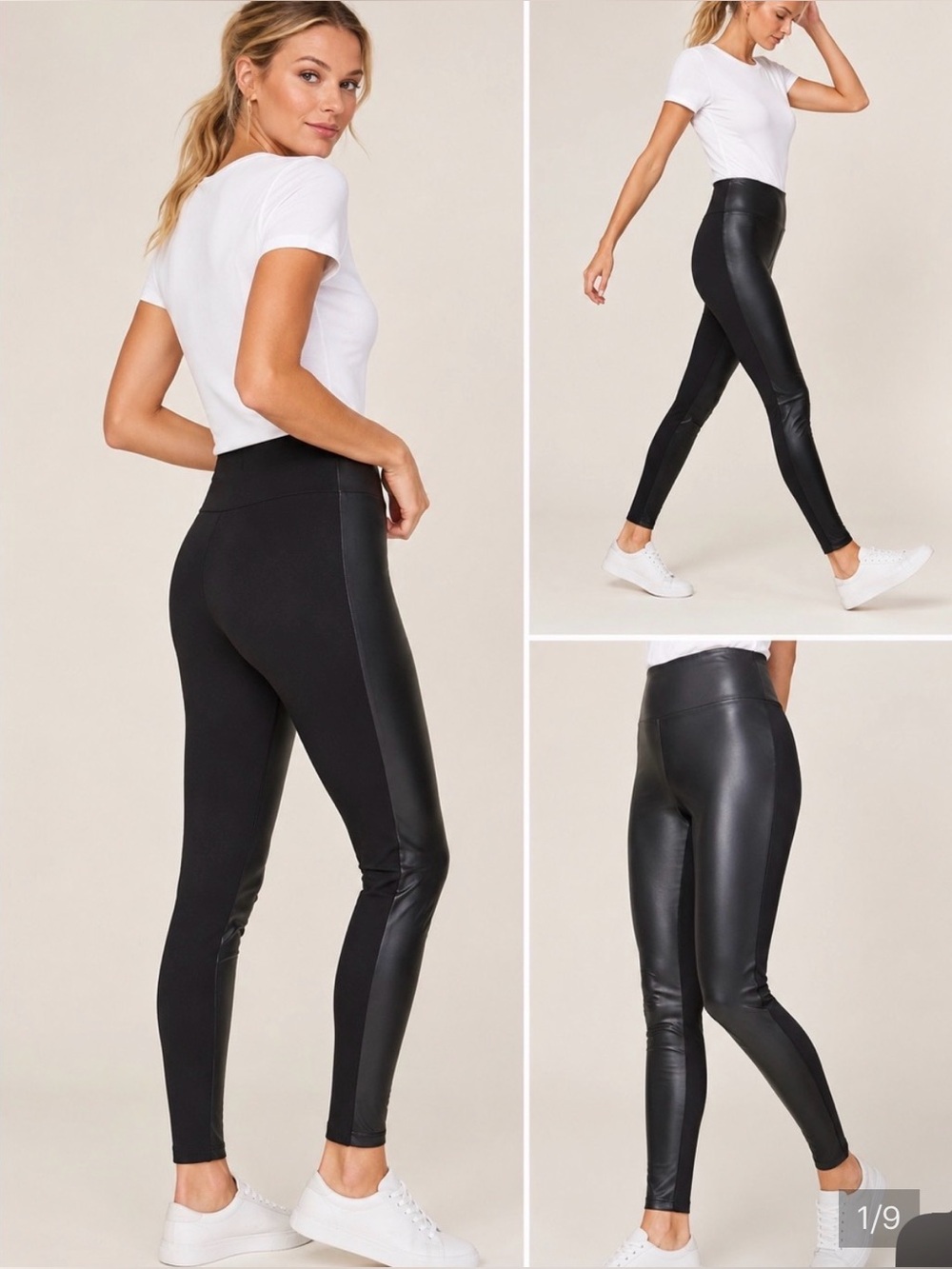 Stella & Dot Black Faux-Leather Leggings with High Waist